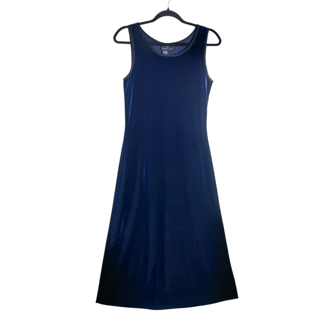 Carole Little Petite Navy Blue Velvet Sleeveless Midi Sheath Dress Size 8P